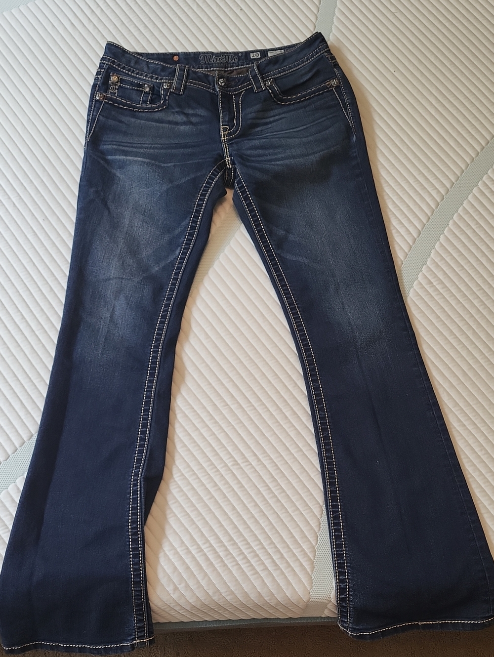 Miss Me Dark Blue Flare Jeans with Contrast Stitching
